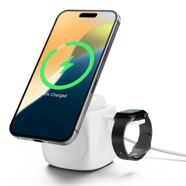 3-In-1 Magnetic Wireless Charging Station Foldable 15W Fast Charge 360 Rotating for IPhone 16 15 14 13 12 Pro/Pro Max/Plus
